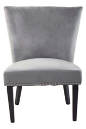 Orsina Velvet Dining Chair, Dining Room Accent Chair, Velvet Upholstered Wing Chair with Wooden Legs in Silver - thumbnail 4