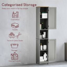 KORVIXA Grey & Oak Bathroom Cabinet Storage Unit 2 Doors - Size: W600mm x H750mm - thumbnail 4