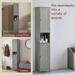 KORVIXA Grey & Oak Bathroom Cabinet Storage Unit 2 Doors - Size: W600mm x H750mm - thumbnail 3