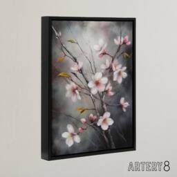"Artery8 Cherry Blossom Tree Branch Framed Canvas Wall Art Print in Grey - Size: W18"" x H24""" - thumbnail 2