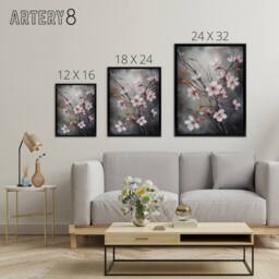 "Artery8 Cherry Blossom Tree Branch Framed Canvas Wall Art Print in Grey - Size: W18"" x H24""" - thumbnail 4