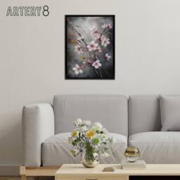 "Artery8 Cherry Blossom Tree Branch Framed Canvas Wall Art Print in Grey - Size: W18"" x H24""" - thumbnail 3