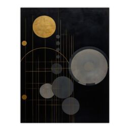 "Wee Blue Coo Wall Art Print Golden Soot Abstract Geometric Oil Painting Planet Orbits Vertical Solar System Poster in Black - Size: W24"" x H32""" - thumbnail 1