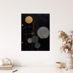 "Wee Blue Coo Wall Art Print Golden Soot Abstract Geometric Oil Painting Planet Orbits Vertical Solar System Poster in Black - Size: W24"" x H32""" - thumbnail 4