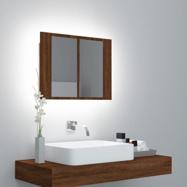 Berkfield Home LED Mirror Cabinet Brown Oak 60x12x45 cm Engineered Wood - Size: 60 x 12 x 45 cm - image 1
