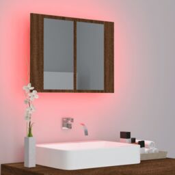 Berkfield Home LED Mirror Cabinet Brown Oak 60x12x45 cm Engineered Wood - Size: 60 x 12 x 45 cm - thumbnail 4