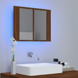 Berkfield Home LED Mirror Cabinet Brown Oak 60x12x45 cm Engineered Wood - Size: 60 x 12 x 45 cm - thumbnail 3