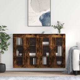 Berkfield Home Wall Mounted Cabinets 2 pcs Smoked Oak Engineered Wood in Brown - thumbnail 1