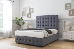 "Sloomy Berlin Plush Divan Bed Base 2 Drawers Foot-End With 26"" Strutted Headboard & 12"" Matching Footboard in Dark Grey - Size: Small Double" - thumbnail 3