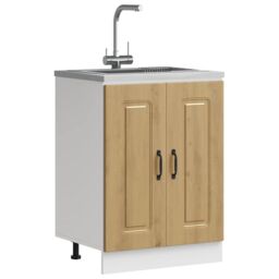 Berkfield Home Sink Base Cabinet Kalmar Artisan Oak 60x46x81.5 cm Engineered Wood in Brown - thumbnail 1