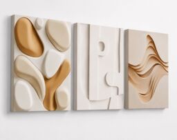 Mafett Set of 3 Beige Abstract Canvas Wall Art Modern Neutral Prints - Size: W59 cm x H84 cm - thumbnail 2