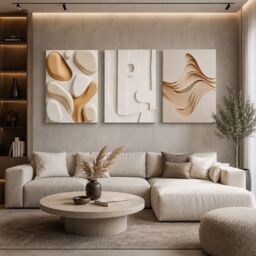 Mafett Set of 3 Beige Abstract Canvas Wall Art Modern Neutral Prints - Size: W59 cm x H84 cm