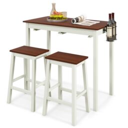 Costway 3Piece Bar Table Set Kitchen Counter Height Pub Table W/Bar Stools SpaceSaving in White - thumbnail 1