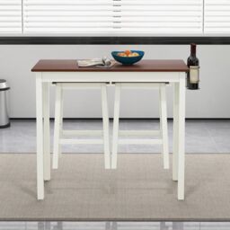 Costway 3Piece Bar Table Set Kitchen Counter Height Pub Table W/Bar Stools SpaceSaving in White - thumbnail 5