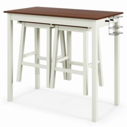 Costway 3Piece Bar Table Set Kitchen Counter Height Pub Table W/Bar Stools SpaceSaving in White - thumbnail 4