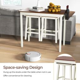 Costway 3Piece Bar Table Set Kitchen Counter Height Pub Table W/Bar Stools SpaceSaving in White - thumbnail 6