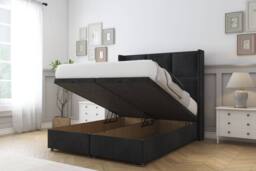 "Sloomy Beaumont Naples Ottoman Bed Base-54"" Wingback Headboard in Black - Size: Super King" - thumbnail 2