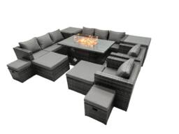 Fimous Rattan Garden Furniture Firepit Dining Set 12 Seater Lounge Sofa Table Set with 2 side table 2 big Footstool in Dark Grey - thumbnail 2