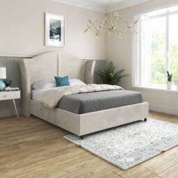 Casani Titchmarsh Curved Winged Beige Soft Velvet Designer Bed Frame in Cream - Size: Single