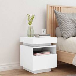 Berkfield Home Bedside Cabinet with LED Lights White 40x39x48.5 cm - thumbnail 3