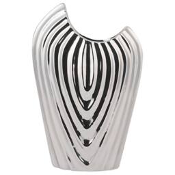 Wyld and Coco Silver Ribbed Stoneware Decorative Vase W20 x D10 x H26cm - thumbnail 4