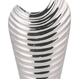 Wyld and Coco Silver Ribbed Stoneware Decorative Vase W20 x D10 x H26cm - thumbnail 2