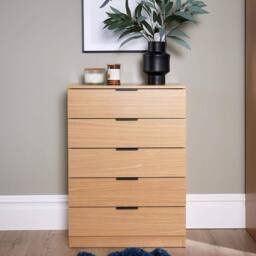 Home Source Phoenix Chest of Drawers Storage 5 Drawer Bedroom Organiser Bedside in Light Oak - thumbnail 3