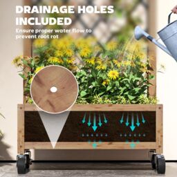 OUTSUNNY Wooden Raised Bed, Outdoor Planter Box w/ Metal Trellis in Brown - thumbnail 6