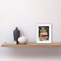 "Artery8 Wall Art Print A Stack of Recipe Cookbooks with Bowls on Top Artwork Framed 9X7 Inch in White - Size: W7"" x H9""" - thumbnail 2