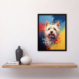 "Artery8 Wall Art Print West Highland Terrier Dog Lover Gift Pet Portrait Blue Yellow Orange Artwork Painting Art Framed - Size: W12"" x H16""" - thumbnail 4