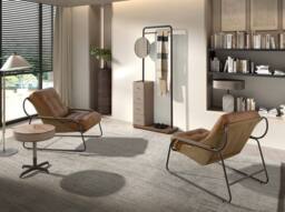 Angel Cerda Round Side Table by Walnut Veneer Mink Faux Leather Grey - thumbnail 5