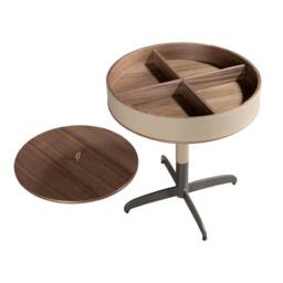 Angel Cerda Round Side Table by Walnut Veneer Mink Faux Leather Grey - thumbnail 6
