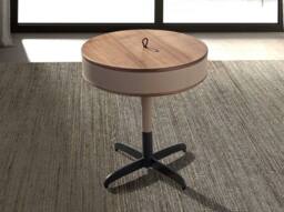 Angel Cerda Round Side Table by Walnut Veneer Mink Faux Leather Grey - thumbnail 3