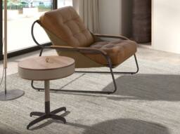 Angel Cerda Round Side Table by Walnut Veneer Mink Faux Leather Grey - thumbnail 4
