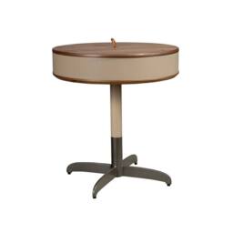 Angel Cerda Round Side Table by Walnut Veneer Mink Faux Leather Grey - thumbnail 2