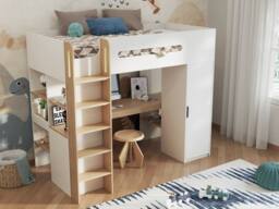Bedzonline Babyfair High Sleeper With Wardrobe & Desk - Space-Saving Kids Bed With Study Area in White - Size: 3ft - thumbnail 3