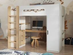 Bedzonline Babyfair High Sleeper With Wardrobe & Desk - Space-Saving Kids Bed With Study Area in White - Size: 3ft - thumbnail 5