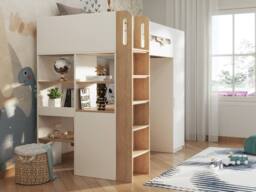 Bedzonline Babyfair High Sleeper With Wardrobe & Desk - Space-Saving Kids Bed With Study Area in White - Size: 3ft - thumbnail 4