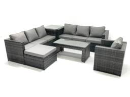 Fimous Rattan Garden Furniture Set Outdoor 8 Seater Patio Conversation Sets with Glass Top Coffee Table Side Table in Dark Grey - thumbnail 1