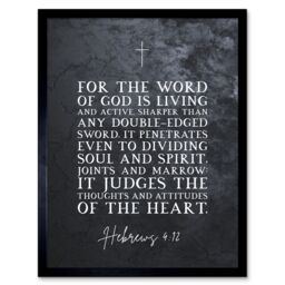 Artery8 Wall Art Print Hebrews 4:12 The Word of God is Living & Active Christian Bible Verse Quote Scripture Typography Art Framed - thumbnail 1