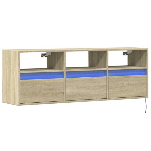Berkfield Home TV Wall Cabinet with LED Lights Sonoma Oak 130x31x45 cm in Light Brown - Size: 130 x 31 x 45 cm - image 1