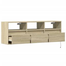 Berkfield Home TV Wall Cabinet with LED Lights Sonoma Oak 130x31x45 cm in Light Brown - Size: 130 x 31 x 45 cm - thumbnail 9