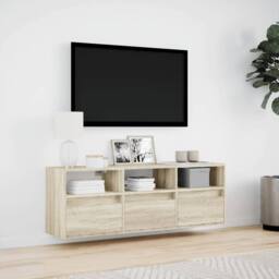 Berkfield Home TV Wall Cabinet with LED Lights Sonoma Oak 130x31x45 cm in Light Brown - Size: 130 x 31 x 45 cm - thumbnail 4