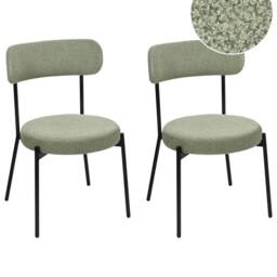 Wyld and Coco Light Green Bouclé Dining Chairs Set of 2 Black Steel Legs - thumbnail 2