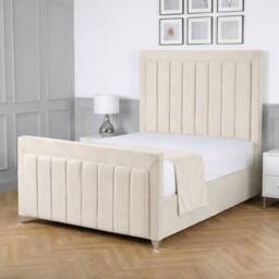 Living Comfort Bedz Elara Plush Velvet Upholstered Bed Slatted Base with 48Inch Headboard in Cream - Size: Single - thumbnail 1