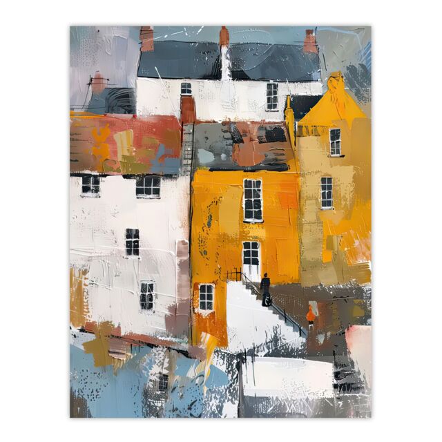 "Artery8 Colourful Houses in English Seaside Town Painting Wall Art Print - Size: W24"" x H32""" - image 1