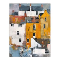 "Artery8 Colourful Houses in English Seaside Town Painting Wall Art Print - Size: W24"" x H32""" - thumbnail 1