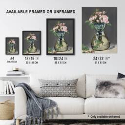 "Artery8 Moss Roses in a Vase Oil Painting Manet Vintage Wall Art Print Poster in Grey - Size: W18"" x H24""" - thumbnail 3