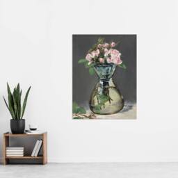 "Artery8 Moss Roses in a Vase Oil Painting Manet Vintage Wall Art Print Poster in Grey - Size: W18"" x H24""" - thumbnail 4
