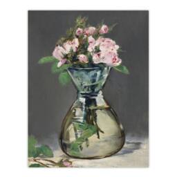 "Artery8 Moss Roses in a Vase Oil Painting Manet Vintage Wall Art Print Poster in Grey - Size: W18"" x H24""" - thumbnail 1